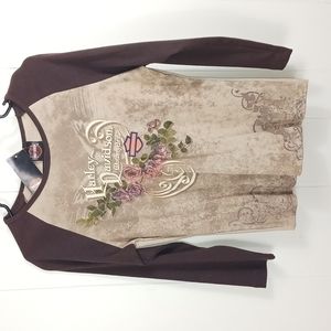 NWT 2006 Harley Davidson T-Shirt 3/4 Sleeve Roses Paris Texas Women's Large C27